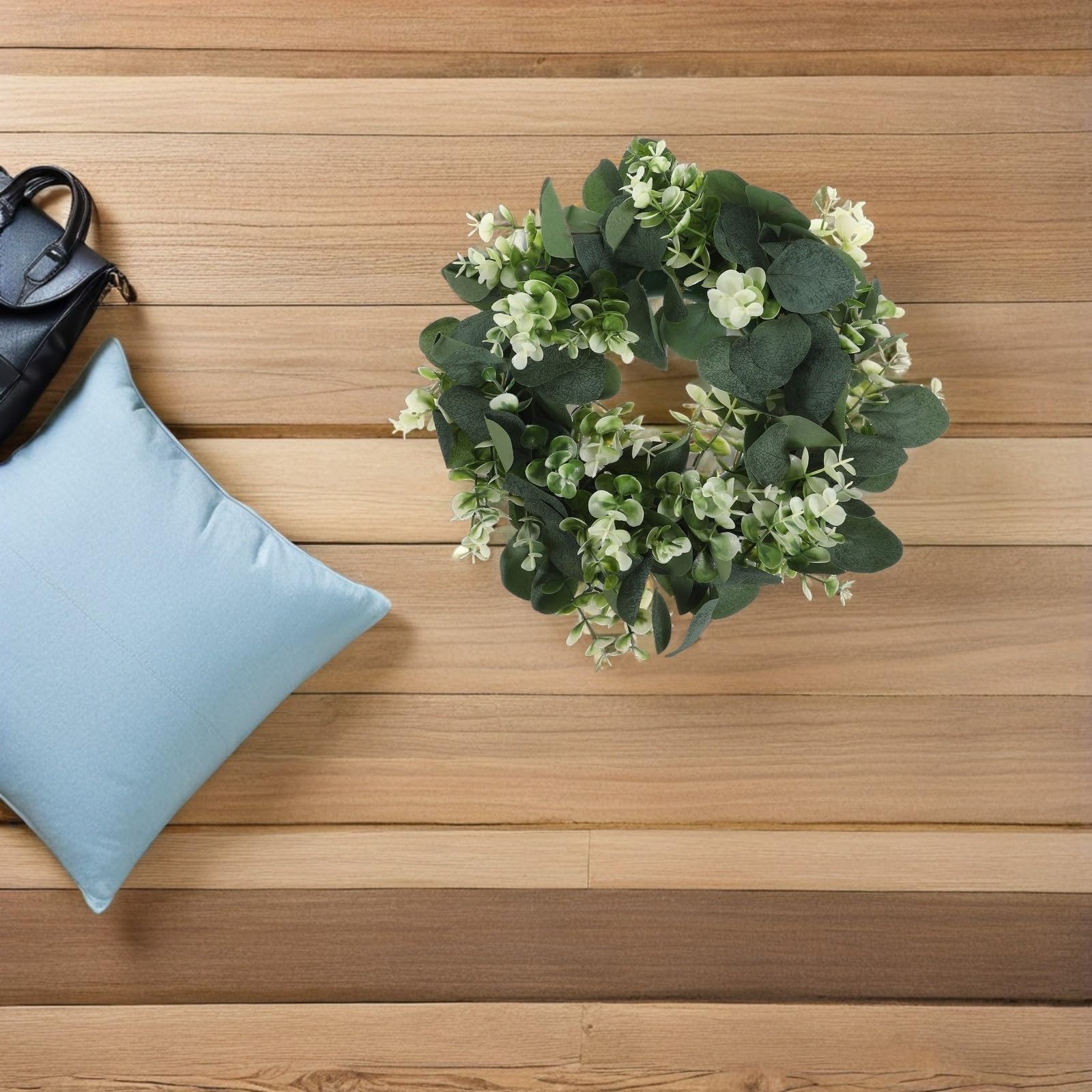 Ghirlanda di Eucalipto Artificiale Soluzione Decorativa Compatta e Duratura Verde 4 Pezzi in PE e Tessuto Piccola Rotonda per Decorazione Interni e Feste