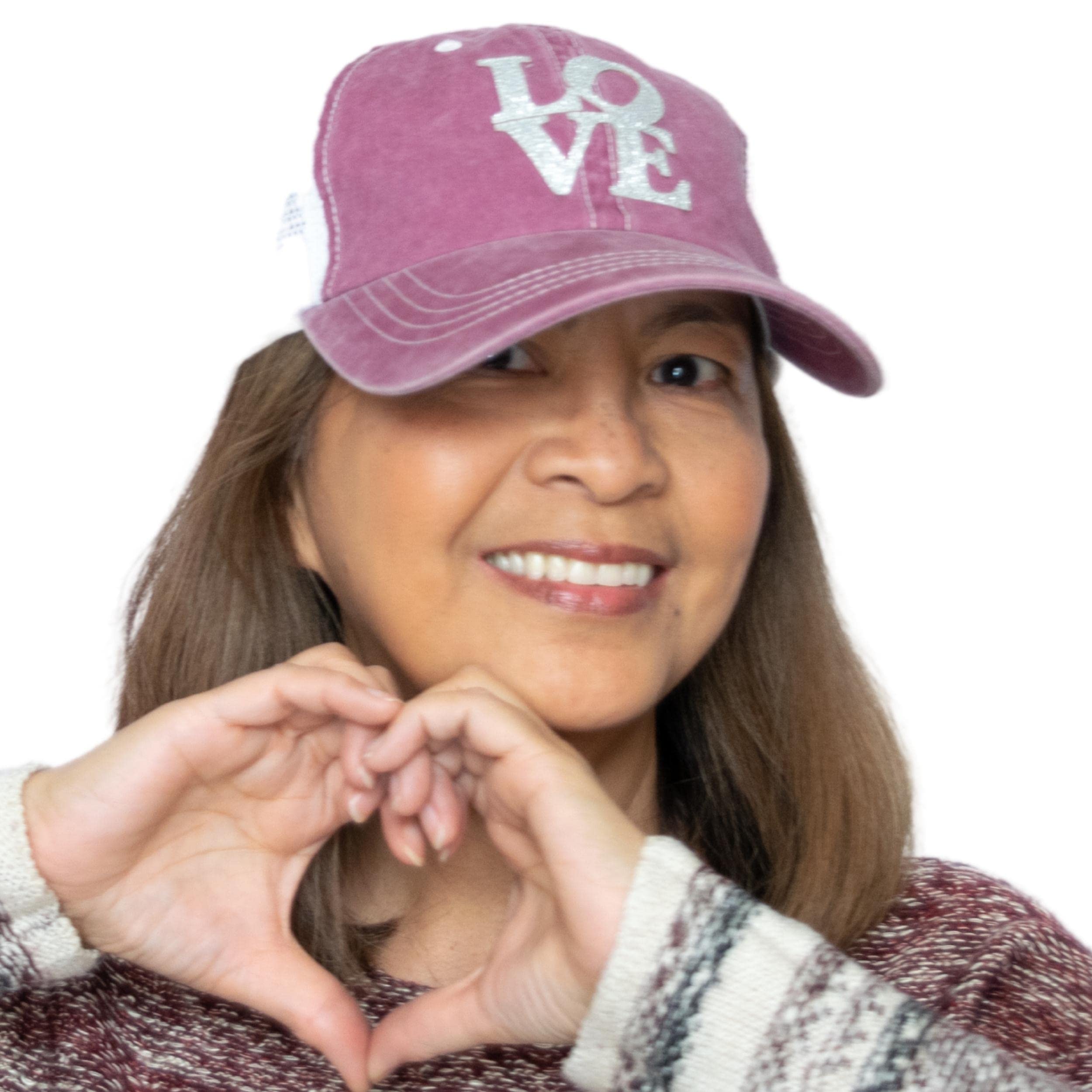 PopfizzyLove Hat for Women, Bling Trucker Hats, Cute Baseball Cap with Words, Love Sparkle Glitter Caps, Adjustable One Size