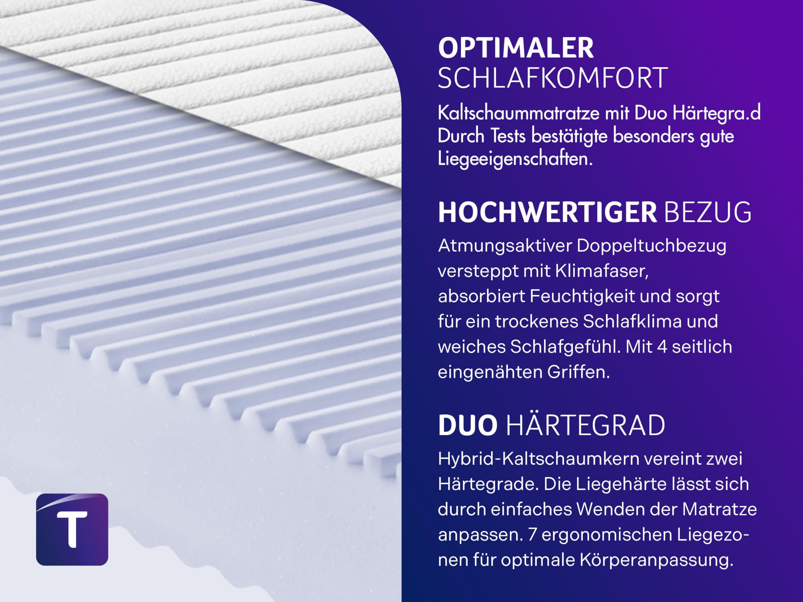 Traumnacht Komfort 7-Zonen 2 in 1 Duo Kaltschaummatratze, Testsieger Stiftung Warentest 03/2021 in 140er Größe, Öko-Tex zertifiziert, 90 x 200 cm, entwickelt in Deutschland