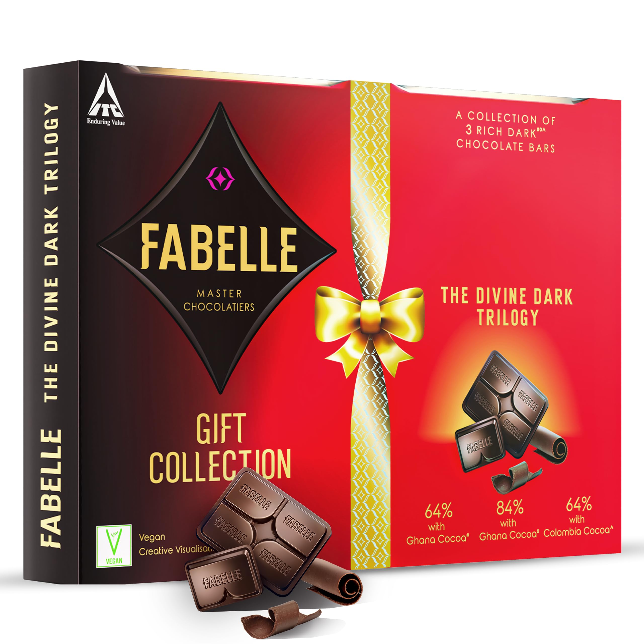 Fabelle Divine Dark Trilogy Premium Chocolate Gift Pack with Assorted Flavors, Vegan and Gluten Free Luxury Dark Rich Chocolate Bars, 300 Grams, Ideal for Gifting Occasions