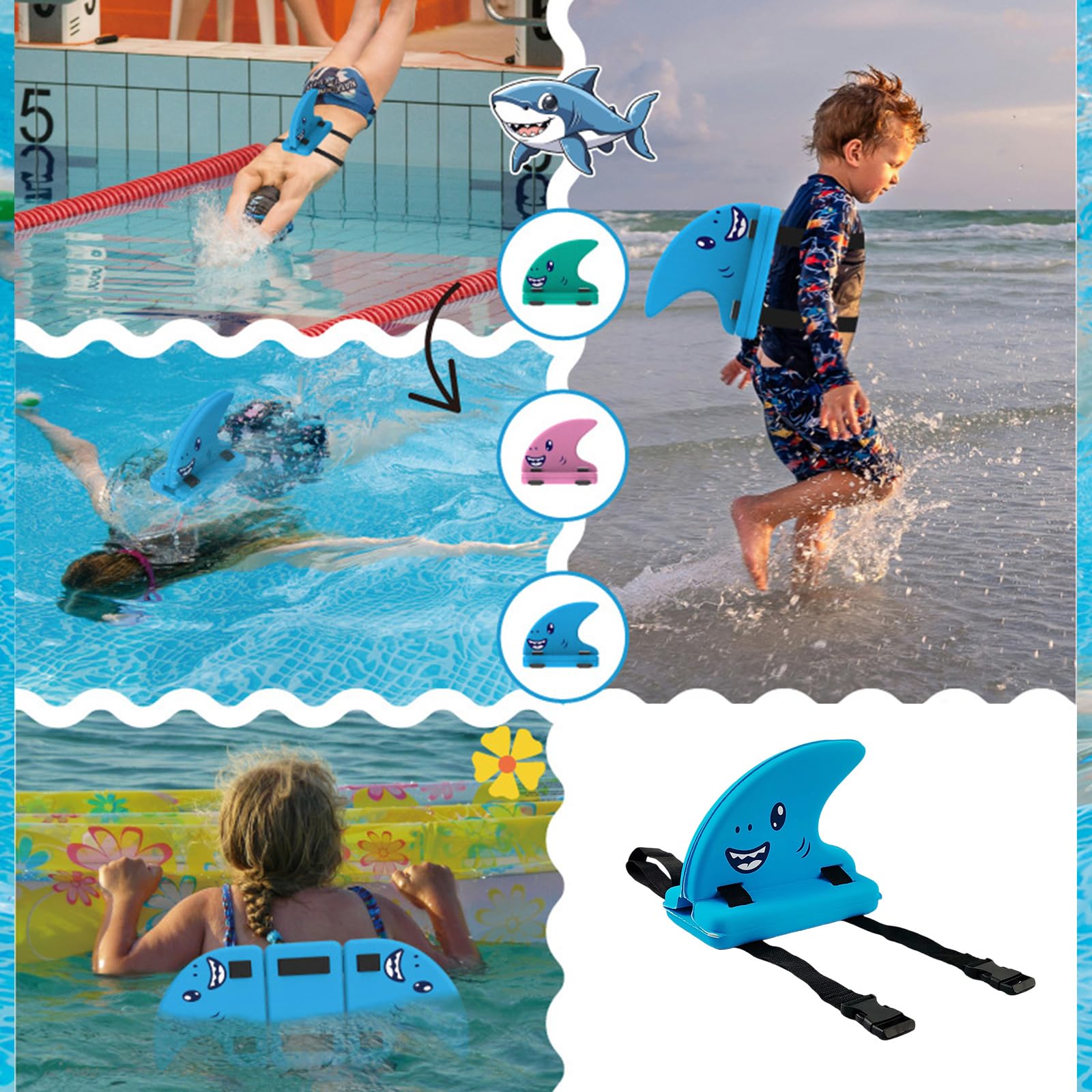 Vdaxvme Swimming Fish Fin Back Float Flotation Device Wearable Training Floatie Safe Swimming Trainer with Adjustable Belts