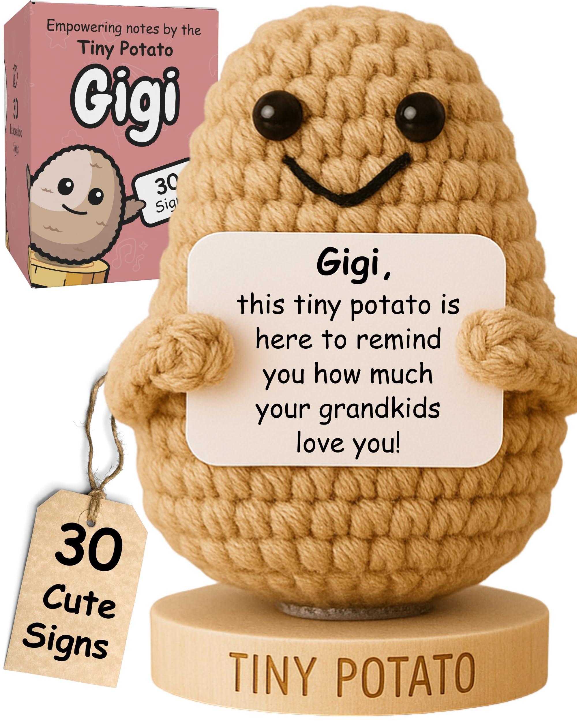 Gigi Gifts for Grandma - Positive Crochet Potato 30 Signs for Grandma - Gift for Gigi from Granddaughter, Grandson, Grandkids - Funny GG Gift Idea