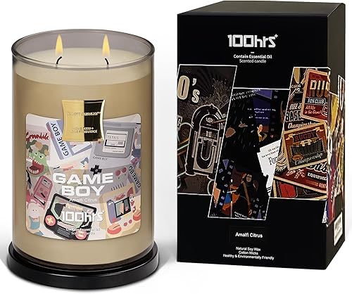 Vela altamente perfumada 100HRS, 26.5 onzas de tiempo de combustión más largo, 2 mechas de algodón, abraza la nostalgia de los años 90 con Game Boy,
