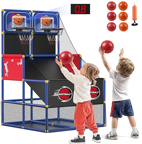 M SANMERSEN Kids Double Basketball Hoop Arcade Game Set with