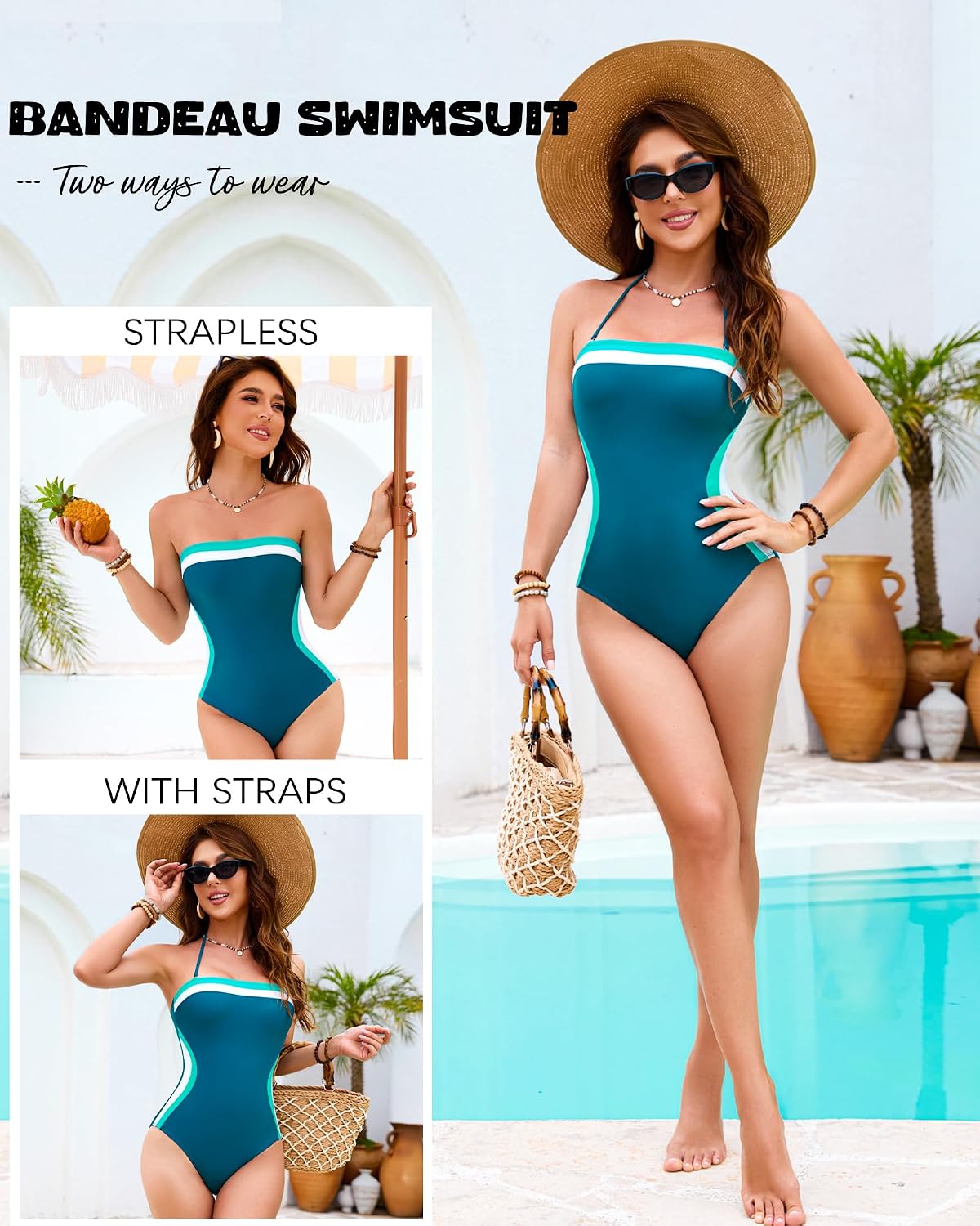 DaiLiWei Women One Piece Swimsuit Tummy Control Bathing Suits Bandeau Swimwear Slimming Lace Up Modest Swim Suits 2026