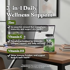 American Standard Supplements Zinc 100mg, Vitamin C 1000mg, and Vitamin D3 5000 IU (125mcg) Per Serving - Gluten Free, Non-GMO, 60 Capsules, 30 Servings