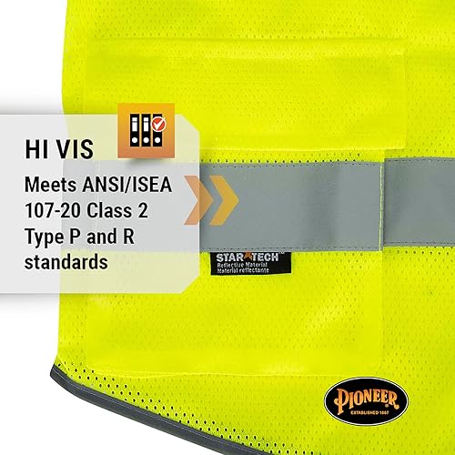 Miniatura 5 de Pioneer Chaleco de seguridad para hombre, malla reflectante Hi Vis, 9 bolsillos, cremallera, construcción, tráfico, trabajo de seguridad, naranja,