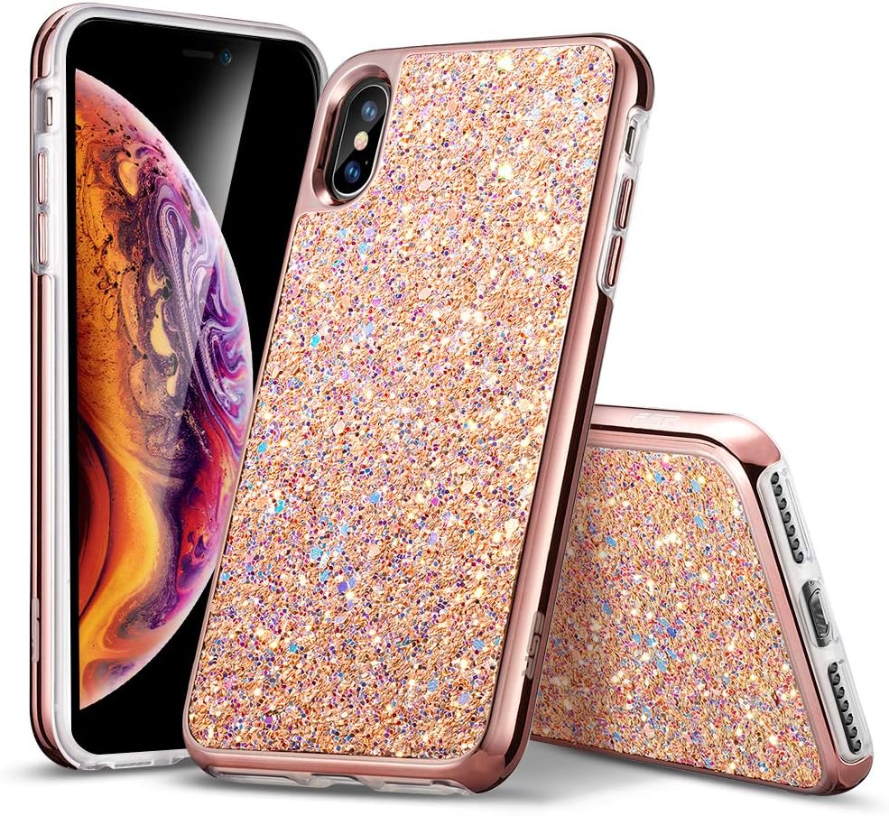ESR Glitter Hard Case for iPhone Xs Max, Bling Hard Cover with Dual-Layer Structure [Hard PC Back Exterior + Soft TPU Interior] for The iPhone 6.5 inch(Released in 2018)(Rosegold)