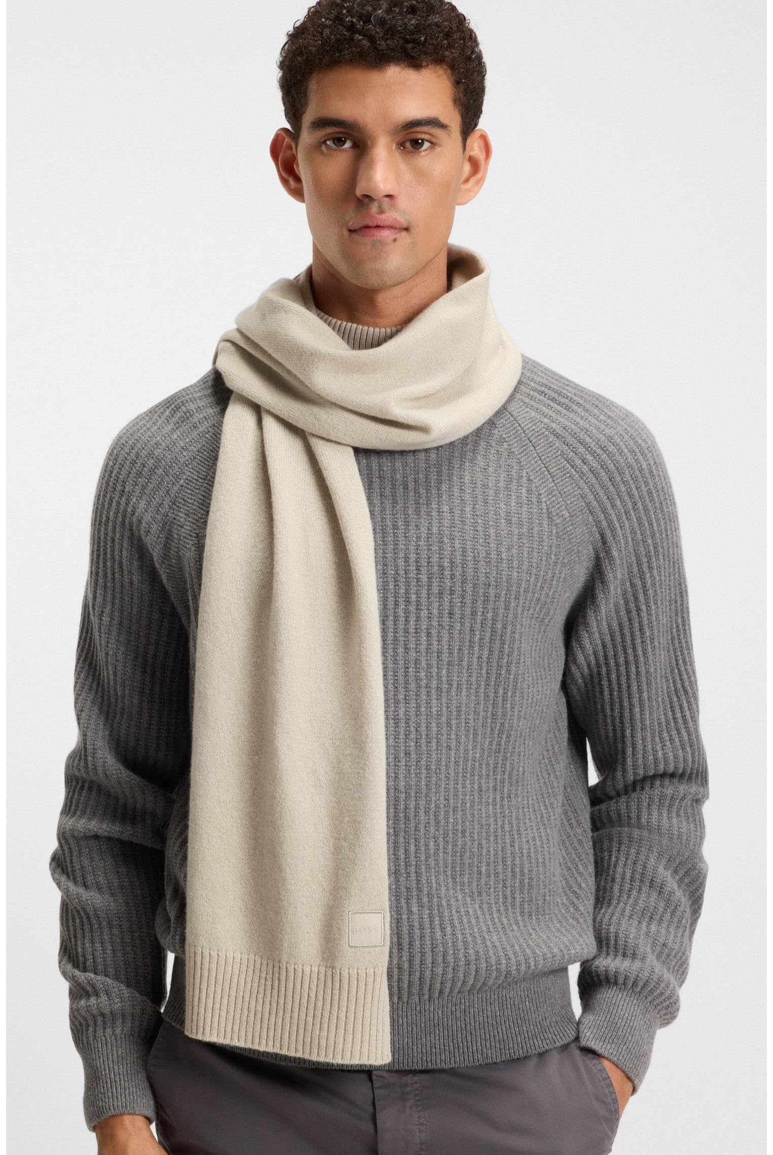 BOSS Akaio_R_Scarf Sciarpa, Light Beige271, Taglia Unica Uomo