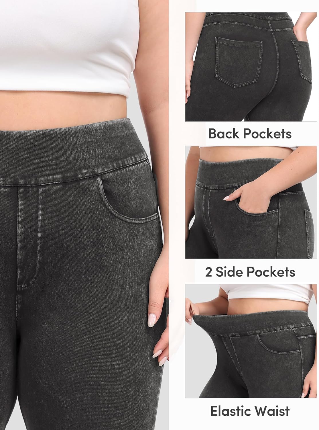 IUGA Stretchy Jeans for Women High Waist Jeggings Tummy Control Skinny Jeans Pull on Leggings with Pockets Trendy Casual