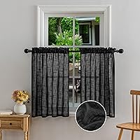 Vista 16 de Beda Home Cenefa de cortina texturizada de lino para cocina y sala de estar; cenefa corta rústica para ventana pequeña, dormitorio, sótano