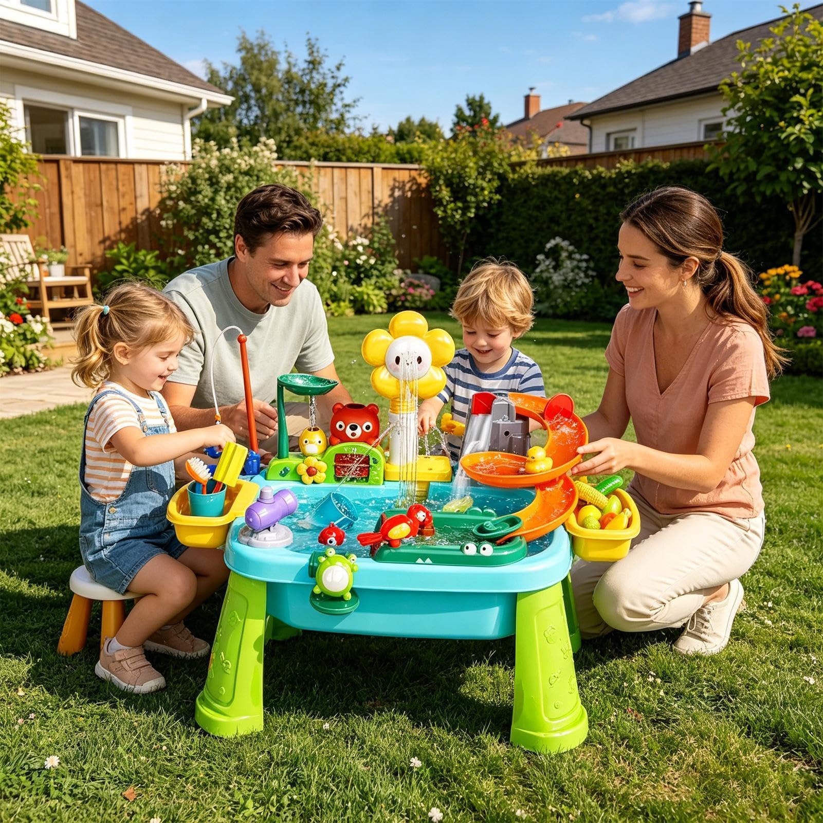 Tavolo Ad Acqua Per Bambini - 59x33x42 Cm Lavello Da Gioco Cucina Con Ciclo Acqua - Stazione Di Gioco Sensoriale - Per Bambini In Età Prescolare, Sala Giochi Interna, Bagno, Cortile, Giardino
