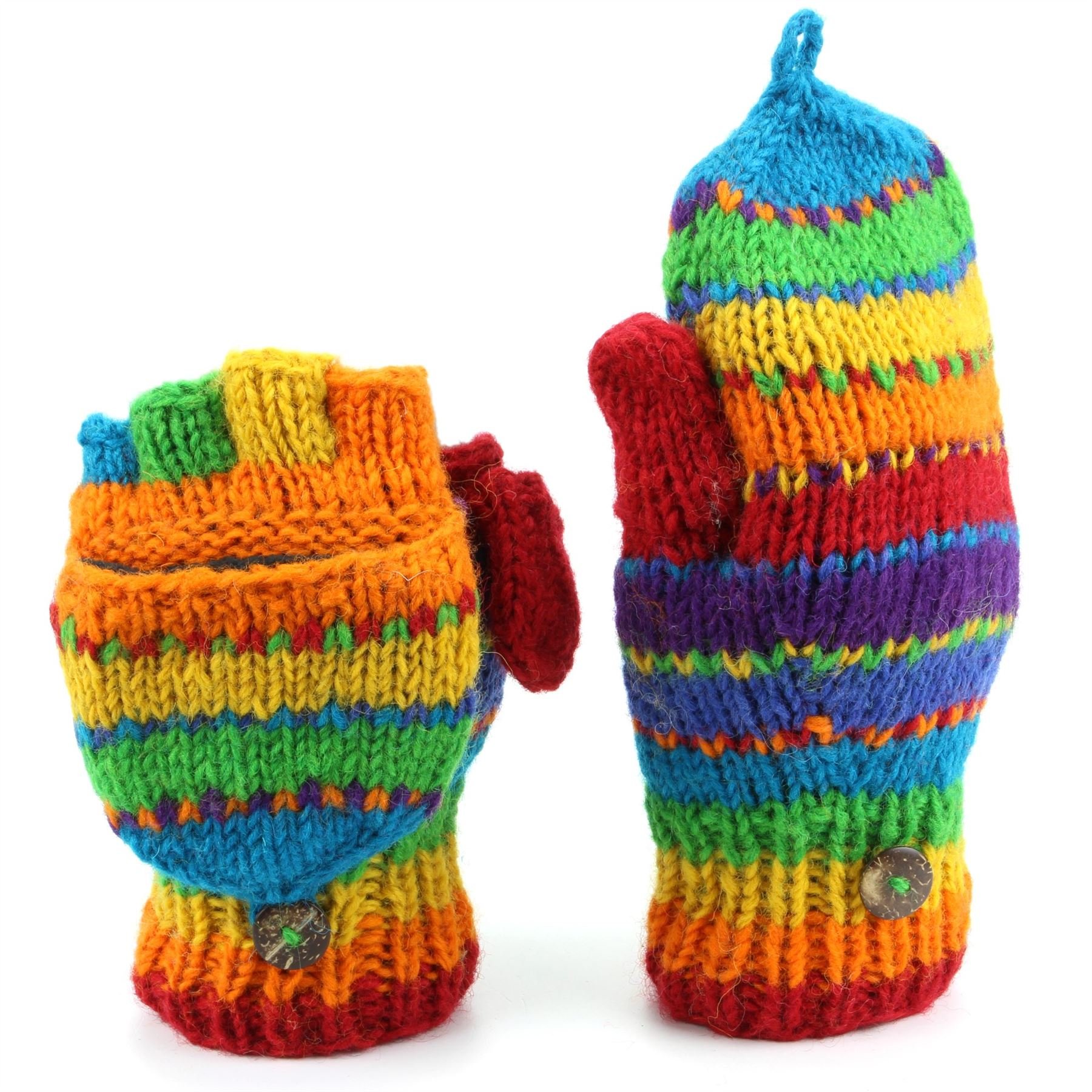 LOUDelephant Chunky Wool Knit Fingerless Shooter Gloves - Stripe - Rainbow