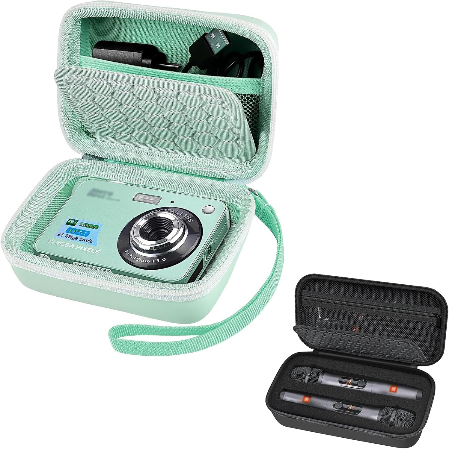 Carrying & Protective Case Green for Digital Camera with Wireless Microphone Case Compatible with JBL Wireless Two Microphone System