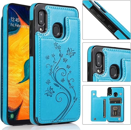 Miniatura 2 de Funda de teléfono para Samsung Galaxy A20 A30 con protector de pantalla de vidrio templado, tarjetero con soporte para tarjetero, soporte para