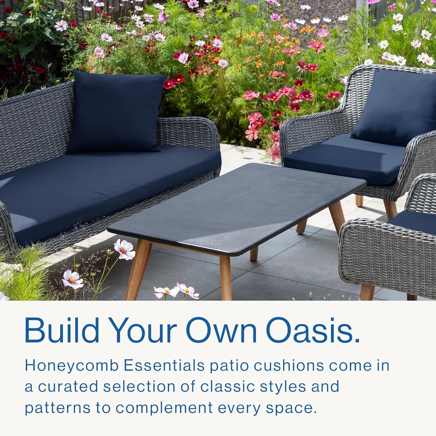 Honeycomb Outdoor Essentials Bench Cushion, 44 x 18, Hampton Texture Navy Seat Pad for Porch Swing and Patio Furniture