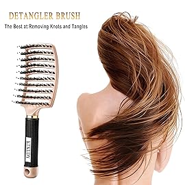 KTKUDY Detangling Brush Getting Knots Out without Pain - Boar Bristles HairBrush Make Hair Shiny & Healthier Vented Detangler Brush for Women Men Kids Wet and Dry Hair (Gold & Green)