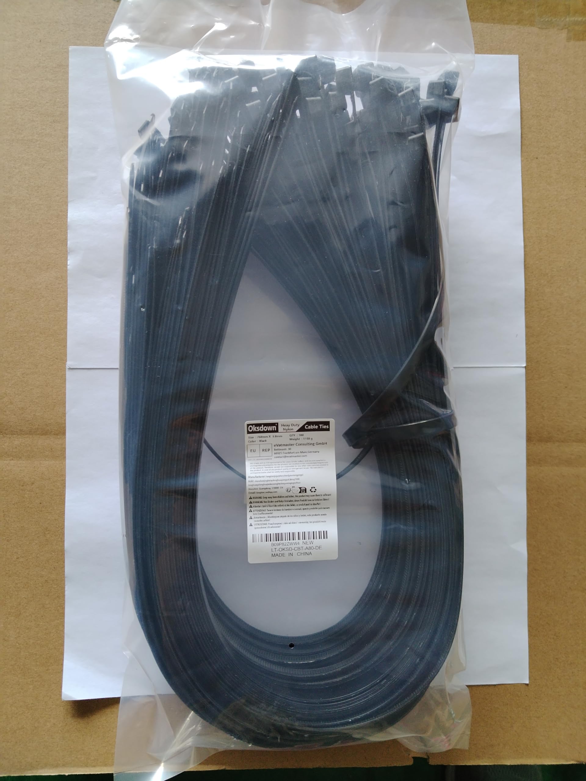 100 Stück Kabelbinder – 760x8,8 Mm, Schwarz, Nylon66, 80 Kg Zugkraft