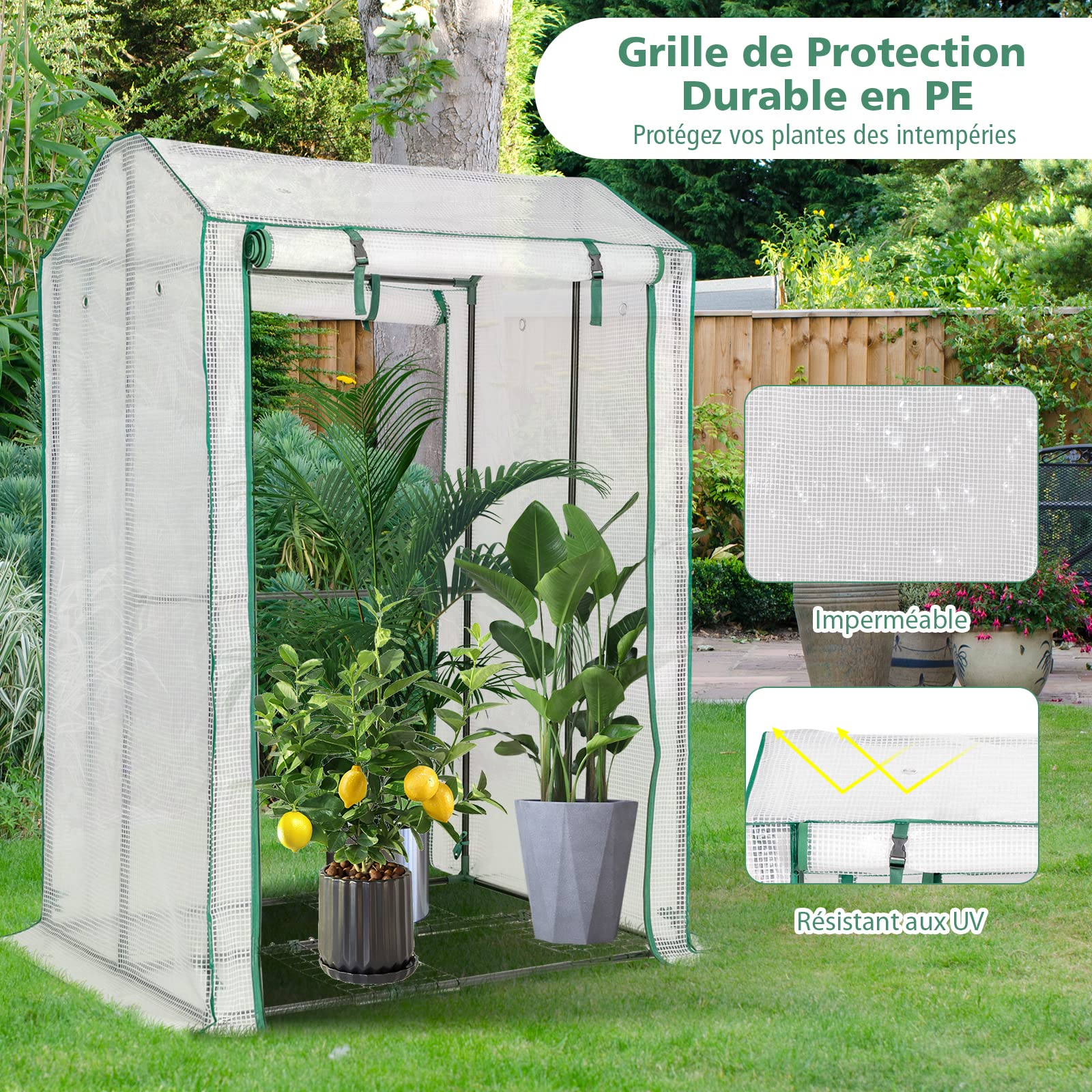 COSTWAY Serre de Jardin 2 Portes Enroulables Zippées (100 x 81 x 150 cm)