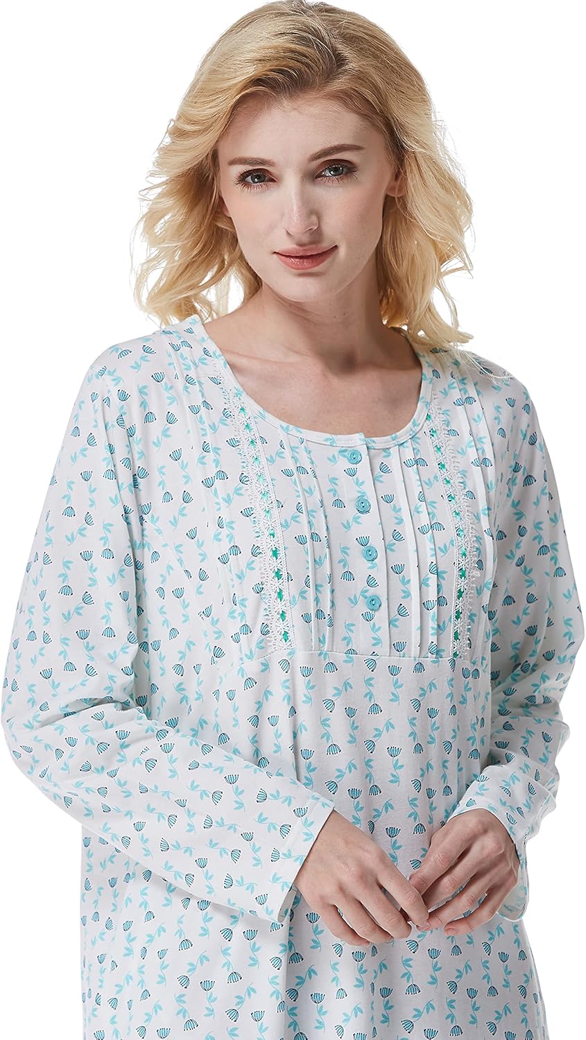 Keyocean Nightgowns for Women with Pockets Soft Cotton Comfy Lightweight Long Sleeves Ladies Nightdress - Image 7