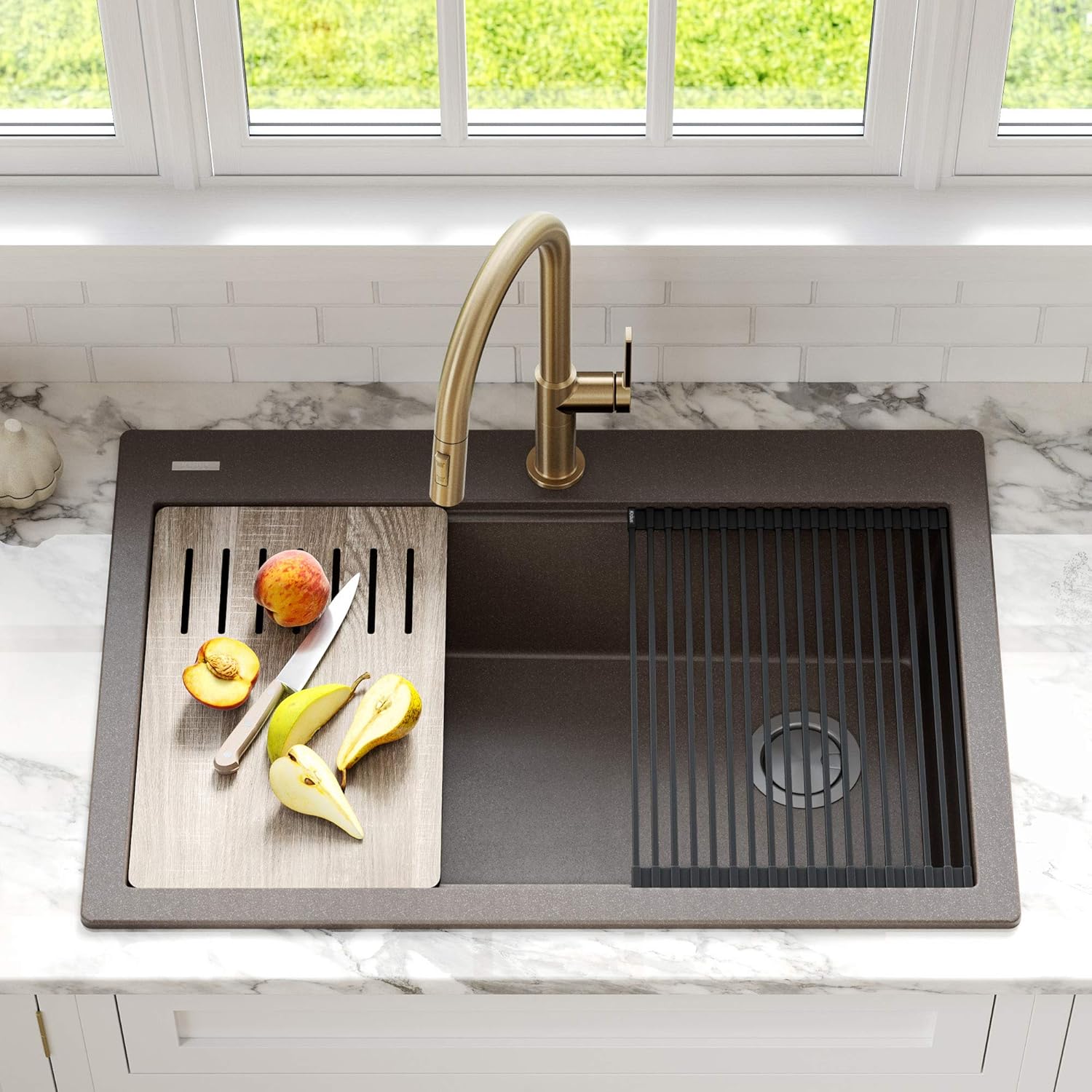Buy Kraus Kgtw2 33mbr Bellucci Granite Composite Single Bowl Drop In Kitchen Sink With Accessories 33 Inch Metallic Brown Online In Indonesia B08bbkvzg2