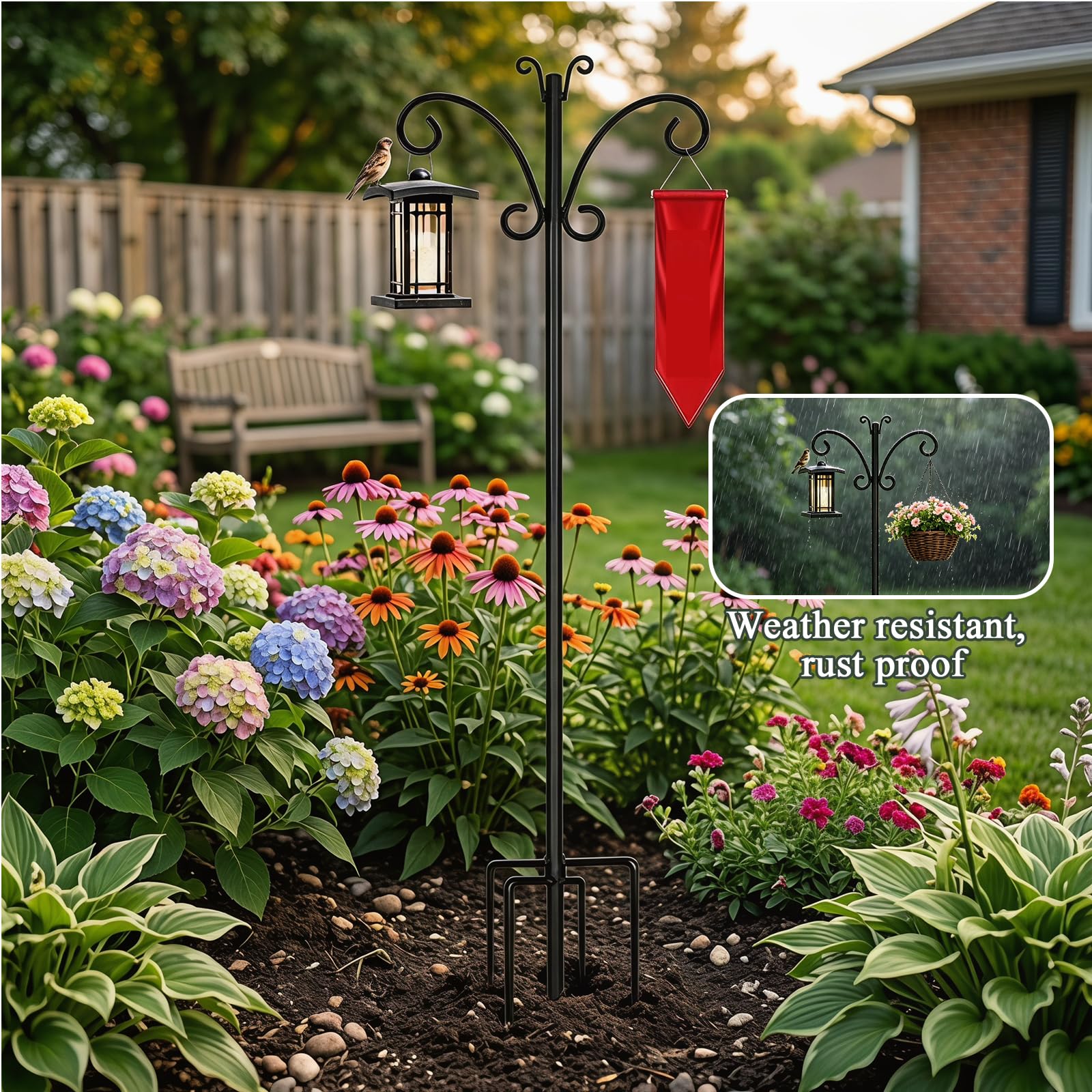 Schäferhaken Garten Schäferhaken für Vogelhäuschen, 234 cm Garden SchäferhakenS mit Schmetterlingskopf und 5 Zinken, Hirtenhaken, für Laternen Pflanzen Aufhänger Gartenhängepfahl Futterspender