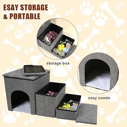 Miniatura 3 de Escaleras para perros con condominio, escaleras para perros de 16 pulgadas, escaleras para perros de 3 escalones con almacenamiento y condominio,