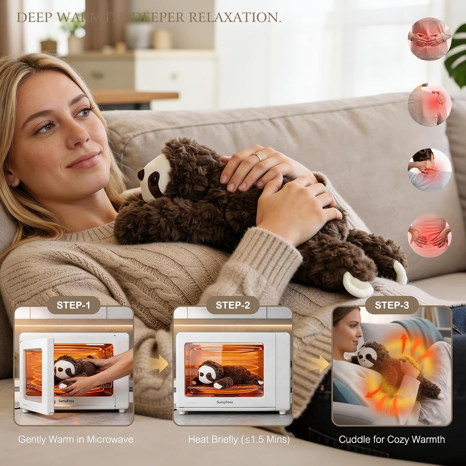1.8 LB Microwavable Brown Sloth Weighted Stuffed Animal with Gift Box image 3
