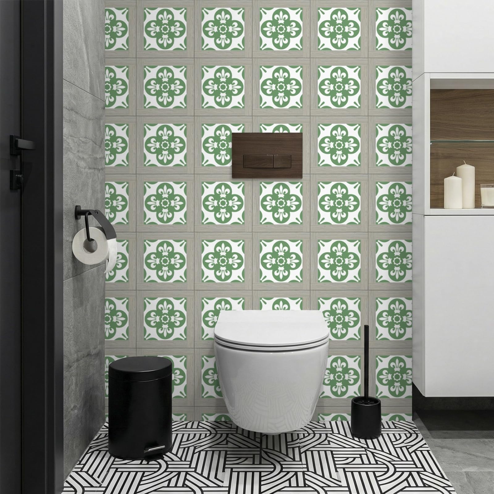 Rmjcxys Retro Green Pattern Self Adhesive Wall Tiles Peel And Stick Wall Tiles Fireplace Heat Resistant For Furniture Cabinet Kitchen Tile Stickers Waterproof Tile Transfers 20X20 Cm/ 10 Pcs