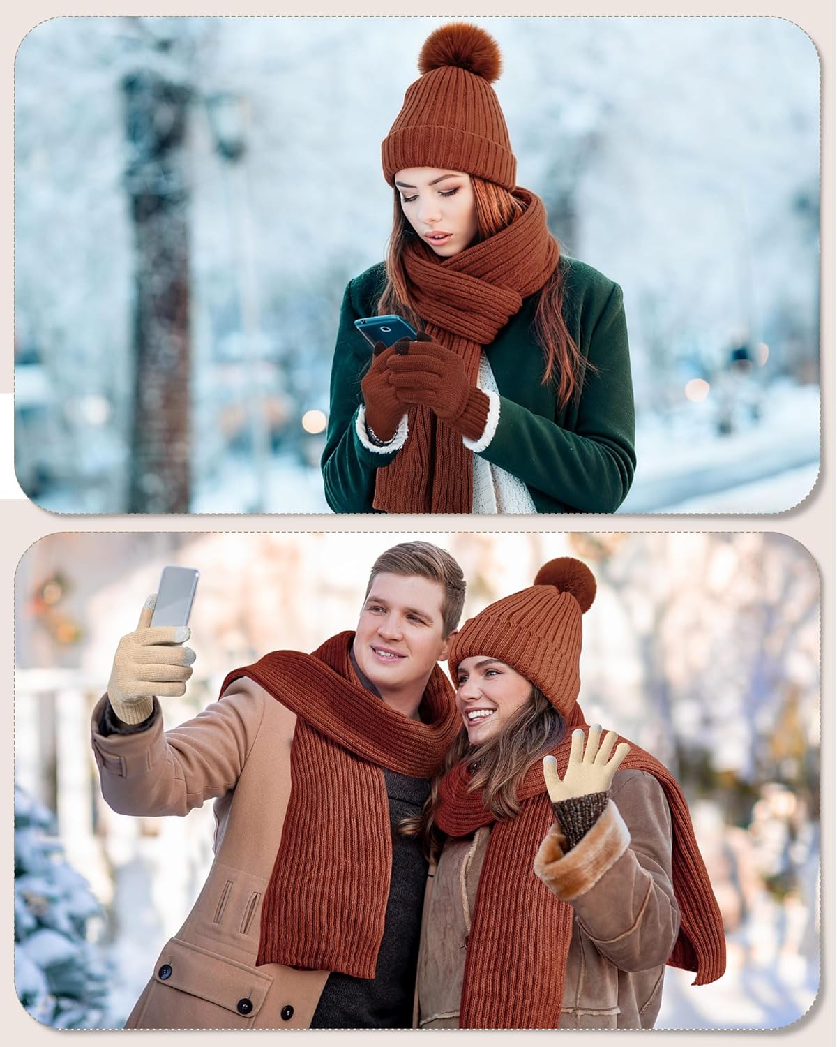 Geyoga 6 Pcs Winter Warm Set for Women Warm Beanies Hats Touchscreen Gloves Long Scarf Ear Muffs Socks Winter Gifts for Women - Image 5