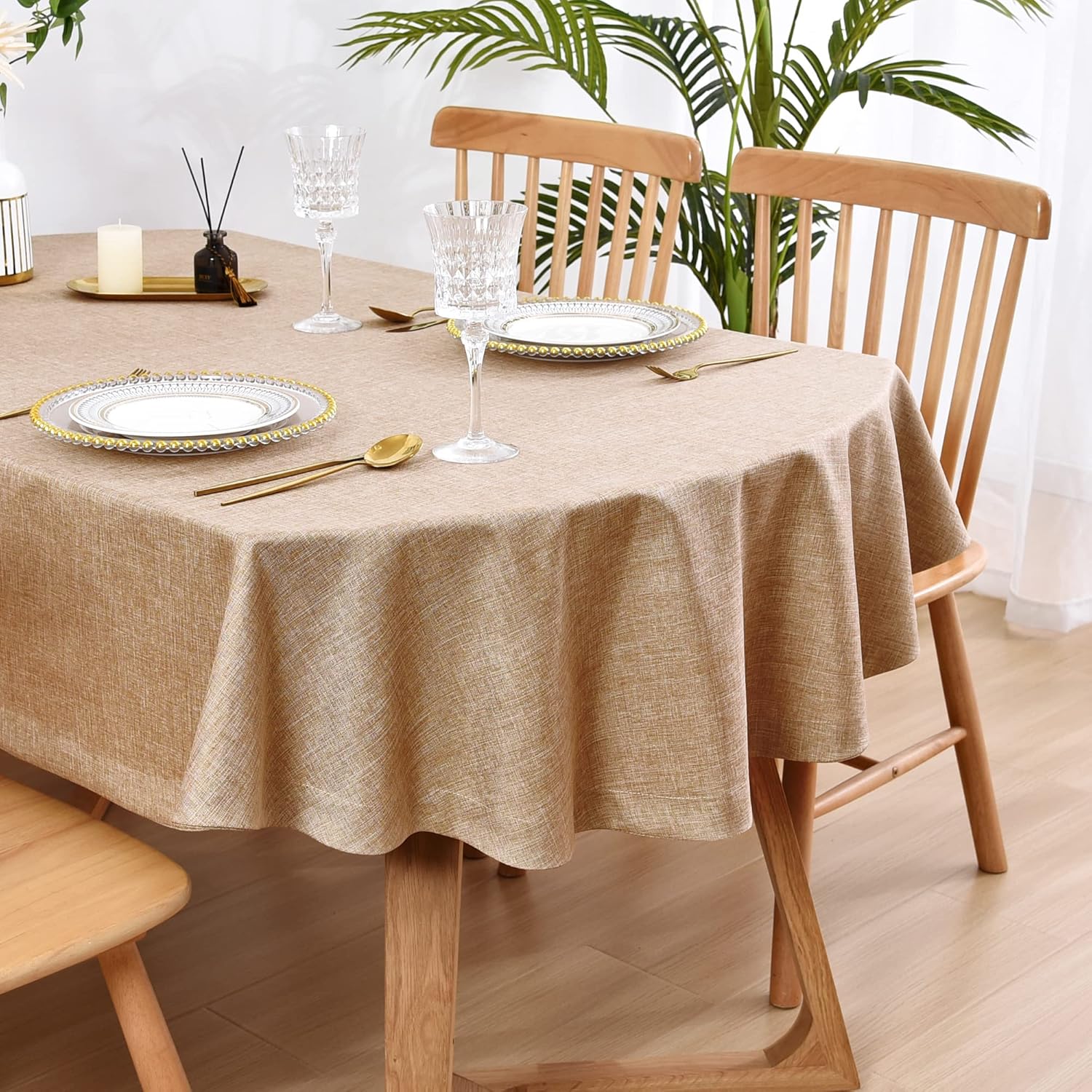 Wolkemer Faux Linen Large Oval Tablecloth Heavy Duty