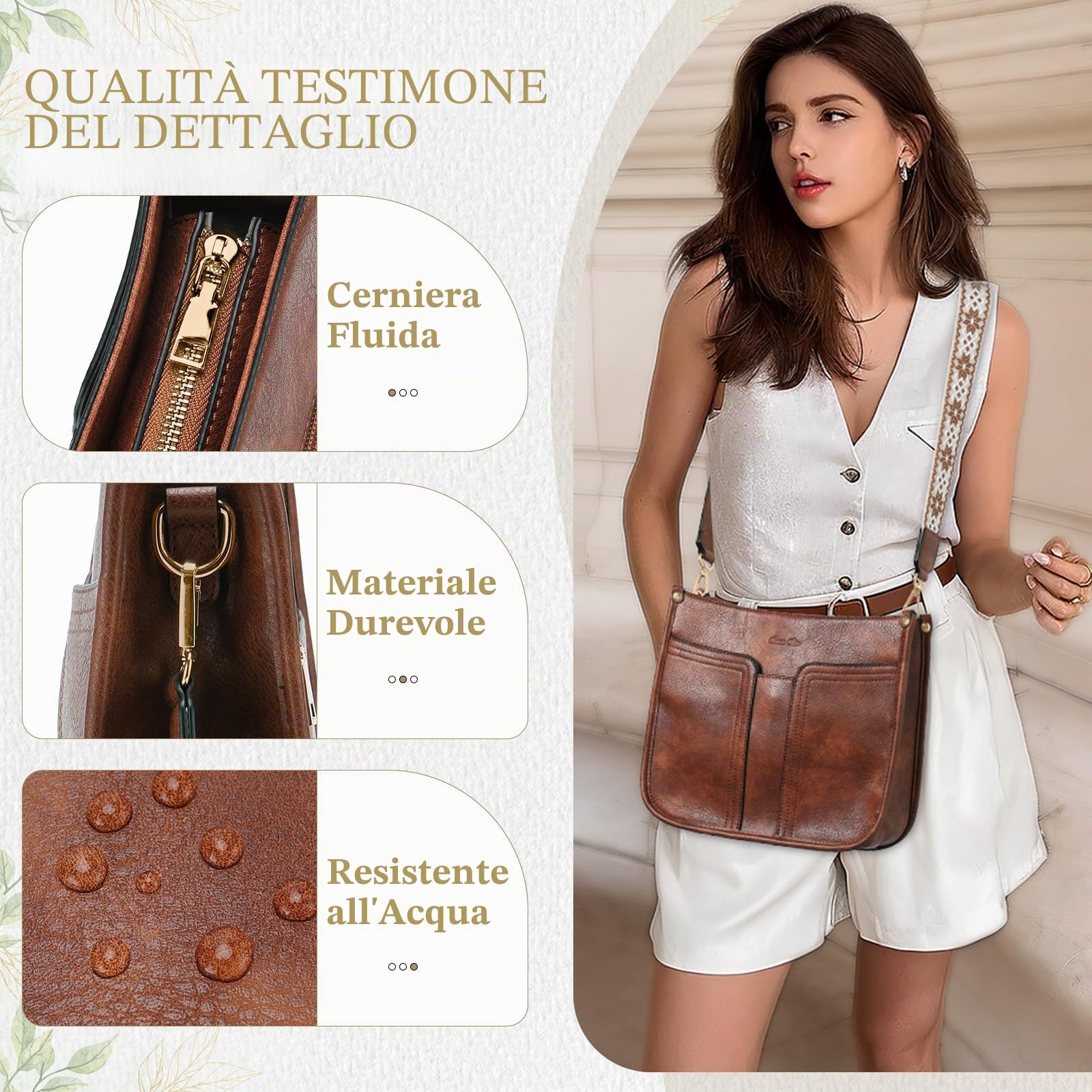 Chase Chic Borsa Tracolla Donna, Resistente All'acqua Casual Borsa Da Viaggio Donna, Borsa Lavoro Donna Elegante per Shopping