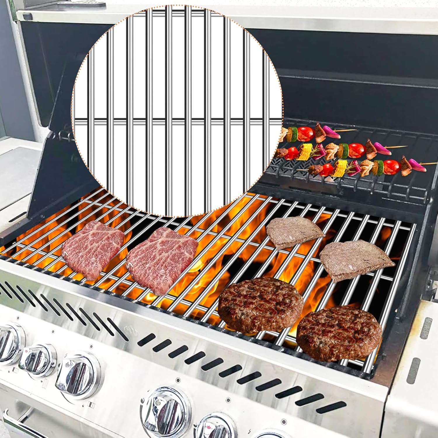 SCGG200 Grill Grate and Heat Plate Shield Replacement for Cuisinart CGG-200 CGG-220 CGG-240 Gas Grill Models, Stainless Steel Cooking Grid Grate and Grill Heat Plate Accessories