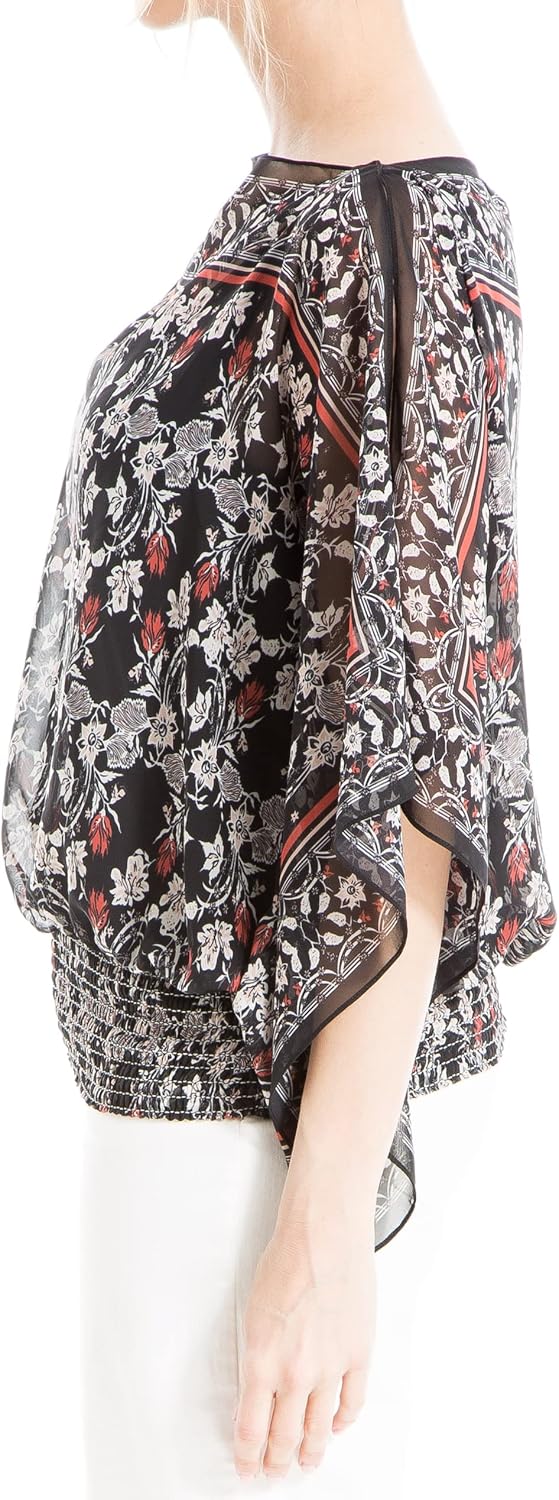 Max Studio Womens Georgette Split Sleeve Poncho Blouse - Image 3