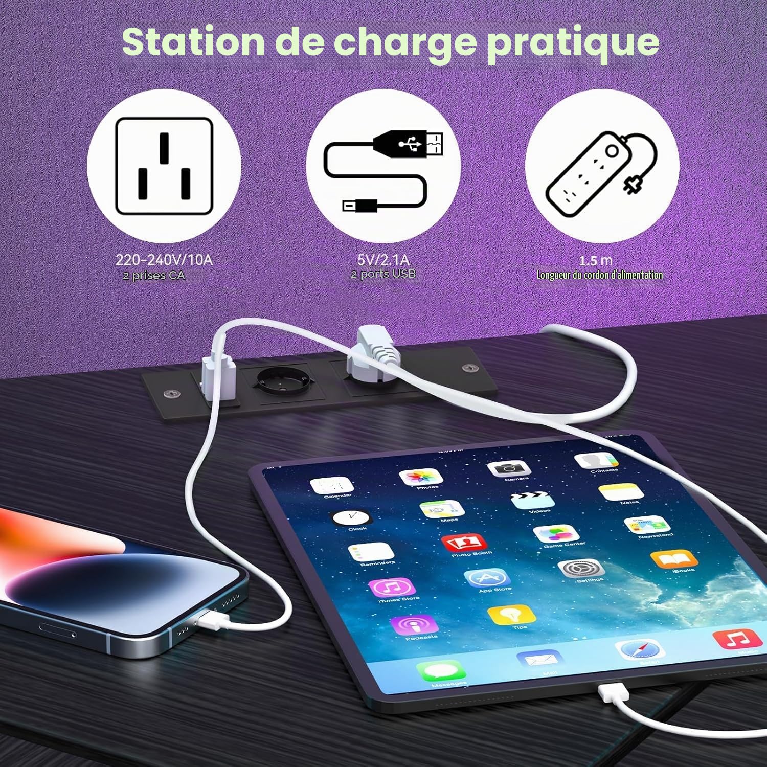 PIPIPOXER Meuble TV LED,Meuble TV avec éclairage LED e Multiprise, 2 Prises CA, 2 Ports USB pour Télévision Jusqu’à 70 Pouces Convient pour Salon ou Chambre, Marron Rustique