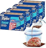 Ziploc Quart Freezer Bags 152 Count Stand-Up Bottom Easy Fill Freezer Burn Protection