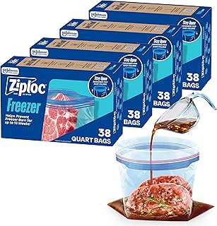 Sponsored Ad - Ziploc Quart Food Storage Freezer Bags, 152ct Total, Stand-Up Bottom, Easy to Fill, 38 Count, 4 Pack (Packa...