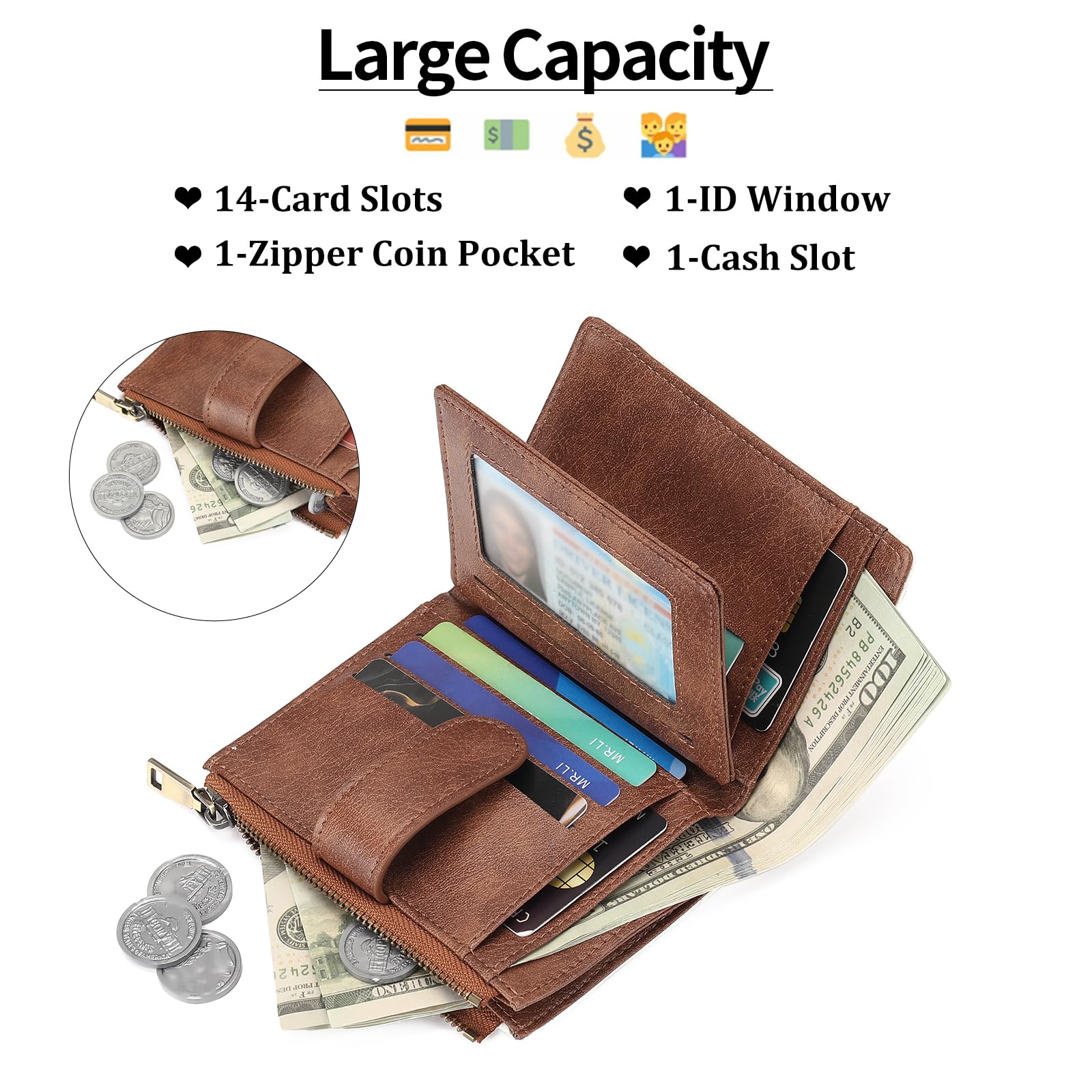 GAEKEAO Portefeuille Femme Petit Format Cuir Porte-Monnaie avec Blocage RFID Portefeuilles et Porte-Cartes Grande Capacité Zippé Pochette à Monnaie Cadeau Femme Wallet