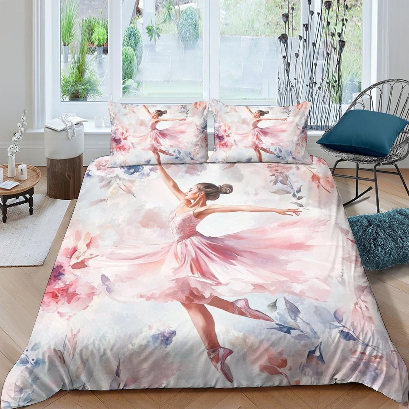 Ctjqhvkz Style-1 3D Printed Ballet Dancer Fitted Sheet Microfiber Soft Pink Watercolor Bed Cover For Bedroom Guest Room Decor Single（135X200cm）