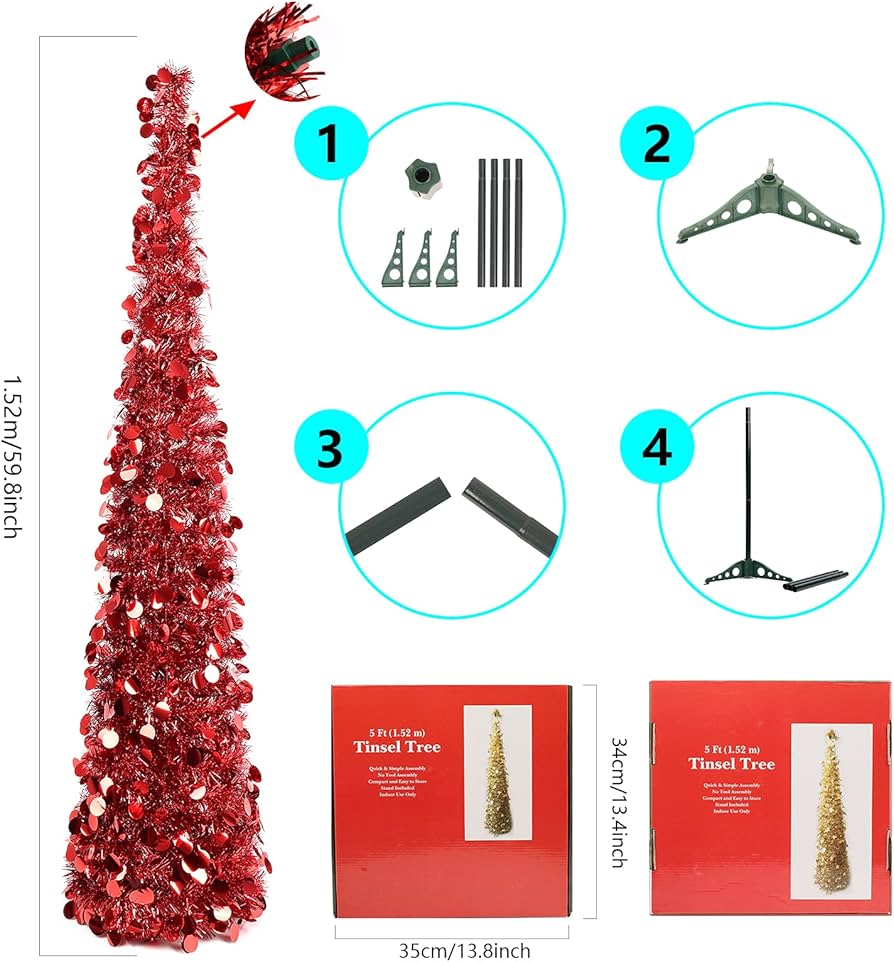 Amazon.co.jp: 5フィート 人工クリスマスツリー 折りたたみ式 赤い
