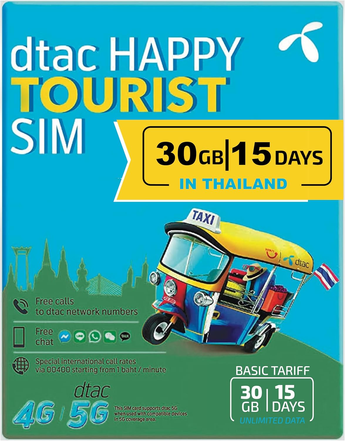 SIM Locale DTAC pour la Thaïlande 30 Go à Pleine Vitesse prépayé