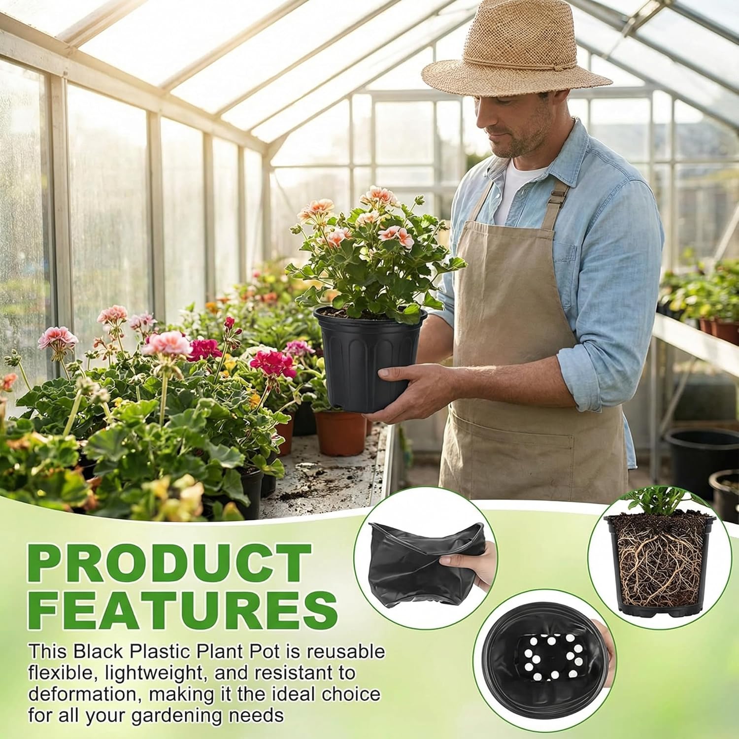 1200 Pcs 1 Gallon Plastic Plants Nursery Pots Bulk with Plant Labels, Thickened Soft Black Seedling Pots with Drainage Holes, Flower Plant Containers with Shovel for Seed Succulents Supply