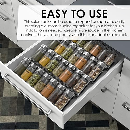 Miniatura 5 de Organizador de especias de 4 niveles, organizador de cajones de acero de calibre pesado, estante de almacenamiento de especias, bandeja de