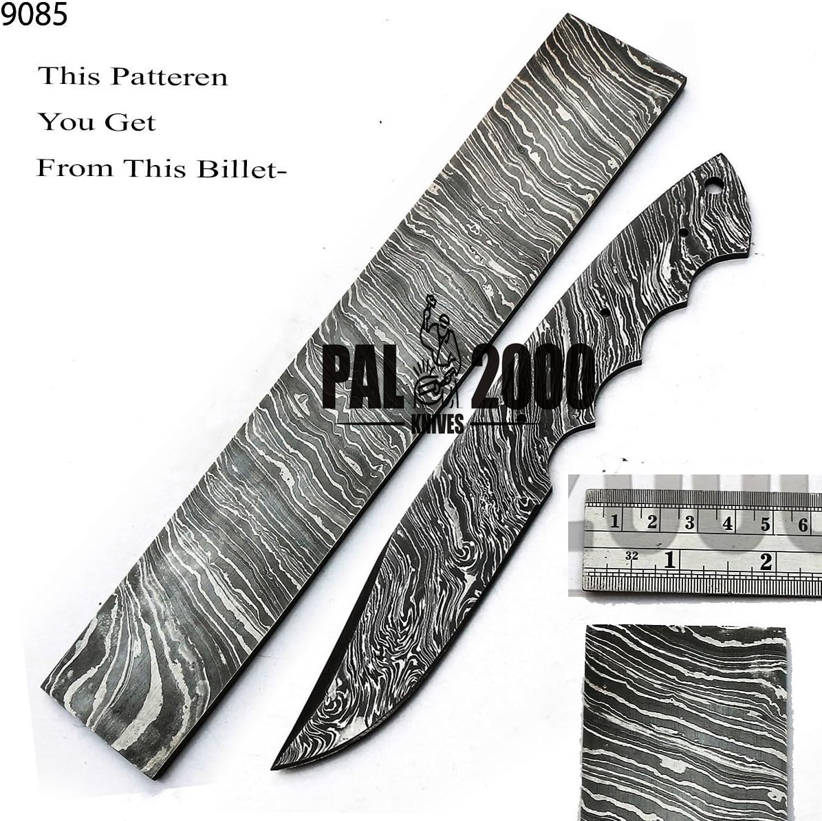 PAL 2000 KNIVES DAM-9000 Damascus Billet for Knife Making - Bar Firestorm Pattern 12" x 2" x 5mm
