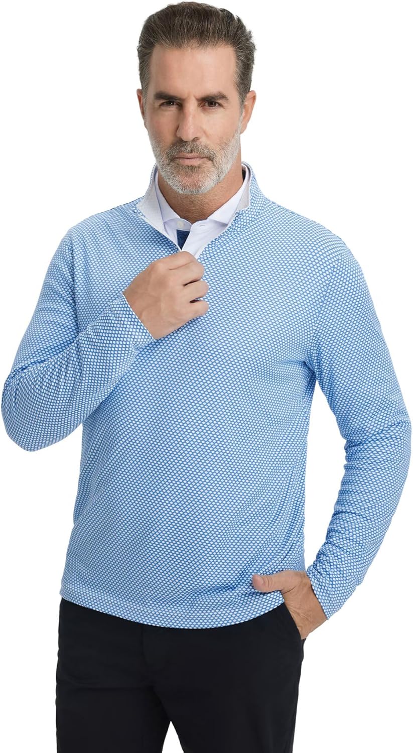 M MAELREG Quarter Zip Pullover Men Jacquard Dry Fit Moisture Wicking Long Sleeve Golf Casual Stretch Sweatshirts For Men - Image 2