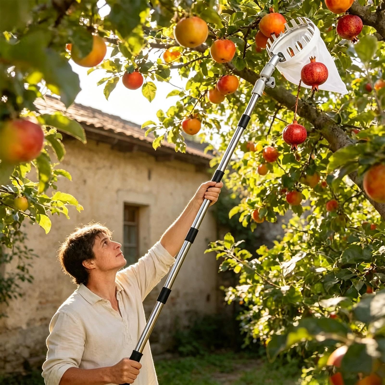 Perche Cueille-Fruits Long Manche Extensible Collecteur En Acier Inoxydable