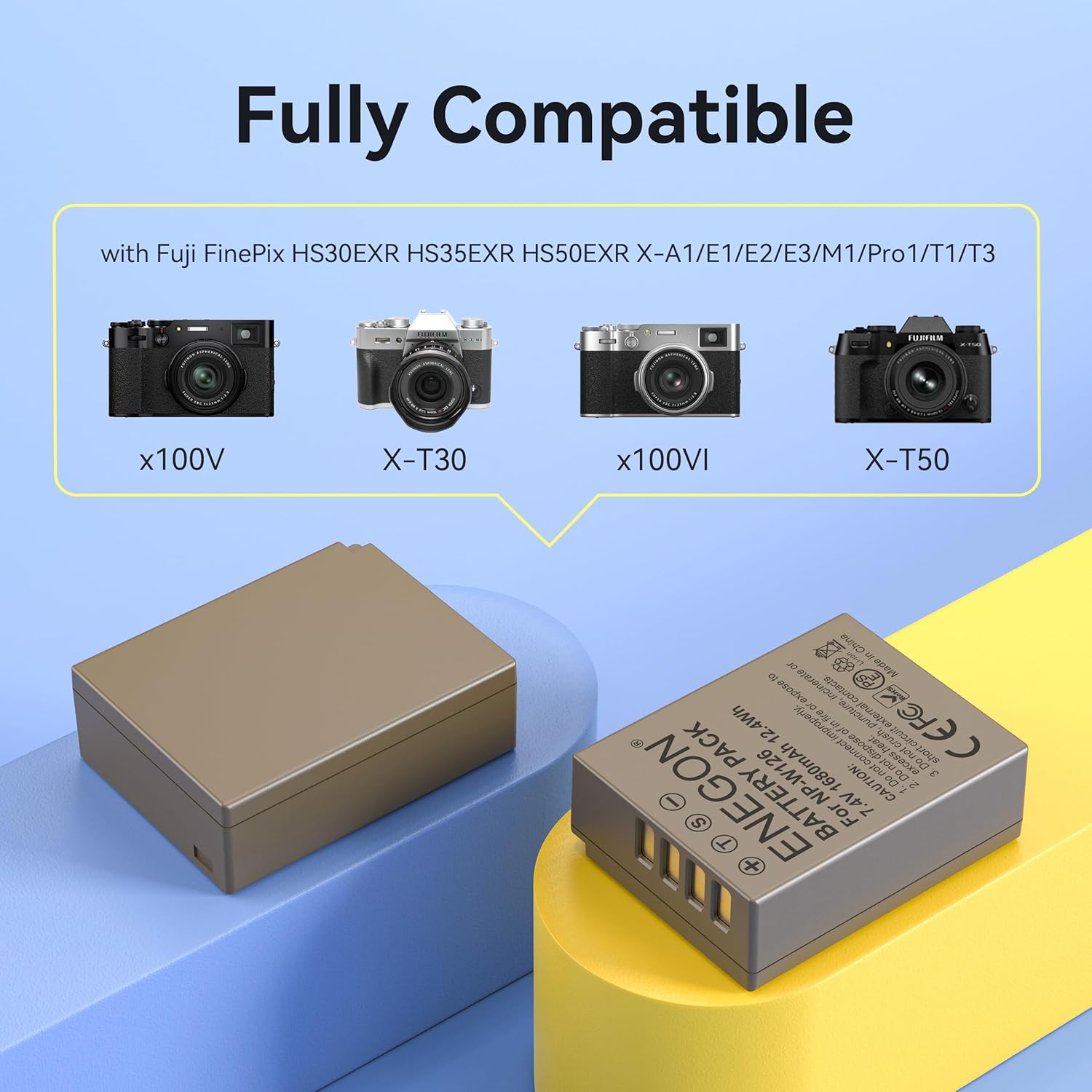 ENEGON NP-W126S / W126 20W Dual Battery Quick Charger Set Compatible with Fuji X-T100, X-T200, X100F, X100V, X100VI, X-S10, X-A5, X-A10, X-E4, X-Pro2, X-Pro3, X-T1, X-T2, X-T3, X-T10, X-T20, X-T30 II - Image 2