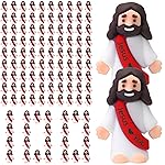 Bememo 100 Pcs Little Jesus Figures Jesus Loves You Original Design Rubber Pocket Toys Little Figures to Hide and Seek Sunday School Religious Party Share Gifts(Red)