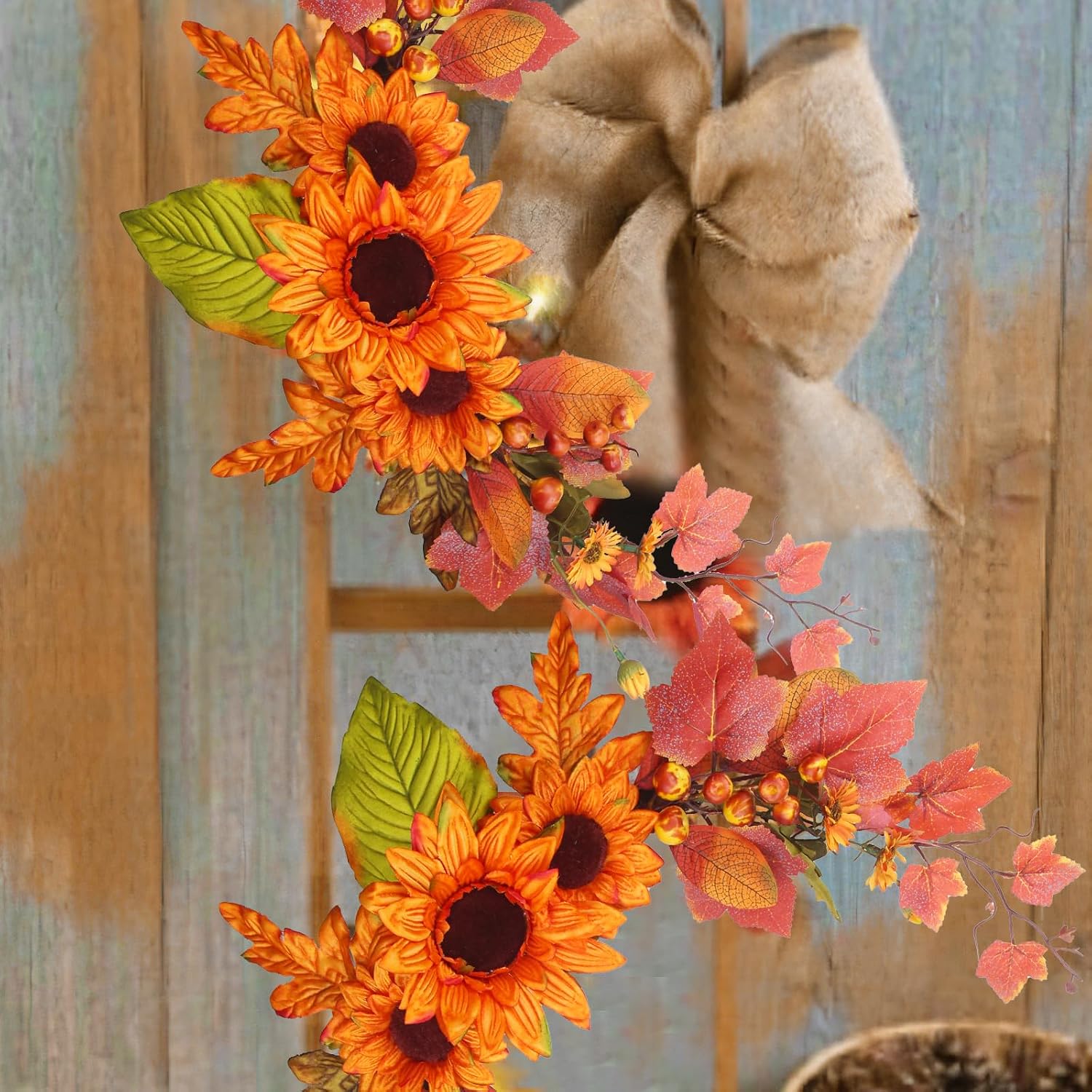 Fall Swag Artificial Flowers for Autumn Decoration Orange Artificial Sunflowers Maple Leaf Hanging Floral Swag Wedding Arch Garland Wreath for Front Door Wall Decor Halloween Thanksgiving
