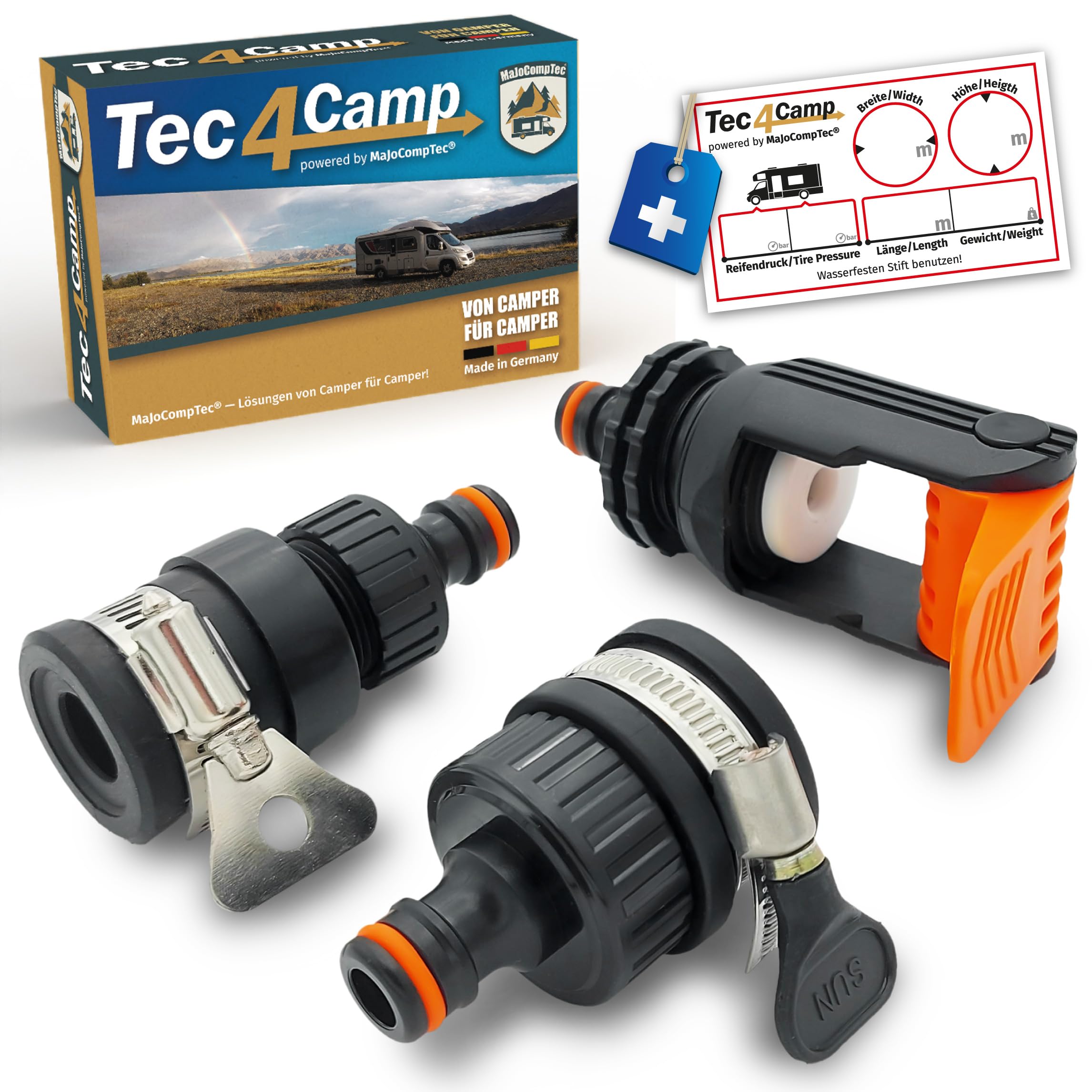 MaJoCompTec® ALLCONNECT universal Wasserhahn Anschluss Set | Verstellbarer Wasser Hahnanschluss für Aussenhahn ohne Gewinde | Wohnmobil Caravan Boot Adapter Set (Wasserdieb-Set)